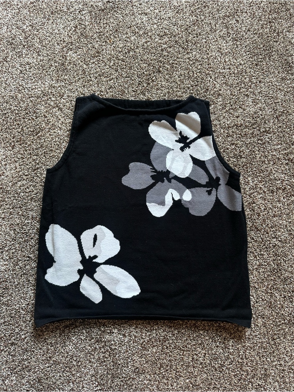Black Floral Sleeveless Knit Top